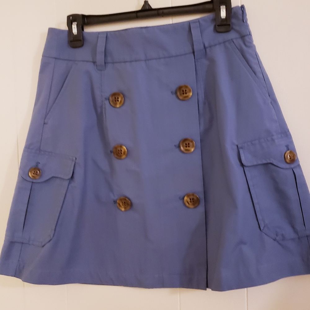 GAP Women Cargo Skirt Size 4P Blue Button Detail Aline Pockets Short Side Zip